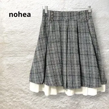 nohea 트위드 플레어 스커트 그레이 체크 M 레이어드 워셔블