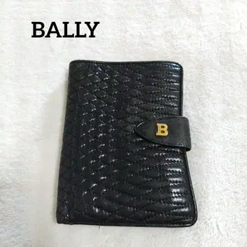 발리 퀼팅 가죽 접이식 지갑 네이비 골드 금장 장식 B 로고 블랙