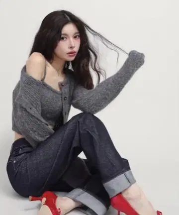 미사용 새상품 Darich 다리치 샤기 니트 앙상블 그레이
