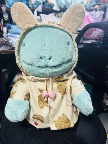 토끼 귀 달린 토끼 패턴 프론트 오픈 후드티 누오용