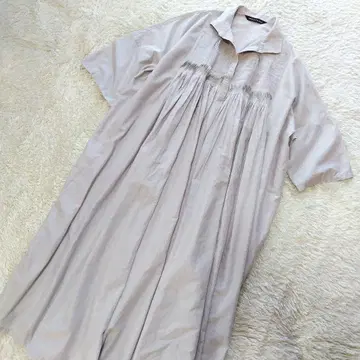 미즈이로 인드 코튼 핀턱 원피스 롱 기장 뉴앙스 그레이