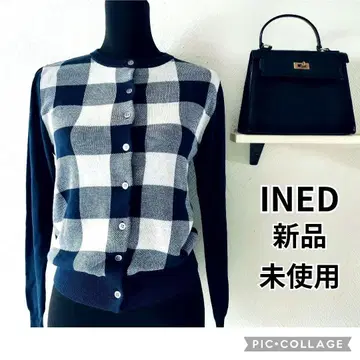 [ 미사용 새상품 ] INED 실크 혼방 깅엄 체크 가디건 9호
