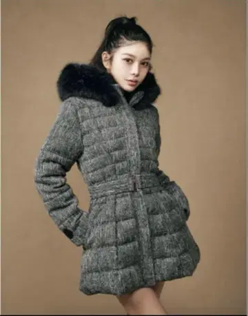 Darich 다리치 레이디 미디 트위드 다운 코트 믹스 M