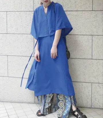 코너스 슬라브 조젯 카프탄 셔츠 원피스 블루 M