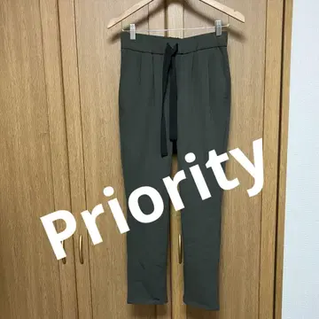 Priority 프라이오리티 리본 허리 턱 테이퍼드 팬츠 38