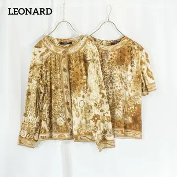 새상품급 LEONARD 2세트 반팔 티셔츠 가디건 꽃무늬 깃털 LL