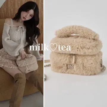 택 포함 새상품 다리치 인조 모피 숄더 미니백 베이지