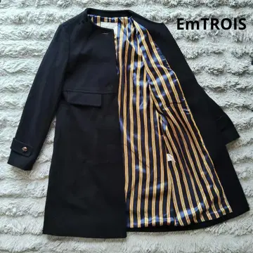 EmTROIS 네이비 MT 사이즈 스트라이프 안감 노카라 코트