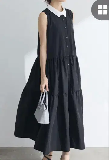 바이컬러 브로드 티어드 원피스