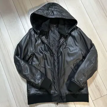 AZUL 블랙 가죽 자켓 후드 탈부착 가능 (XL)
