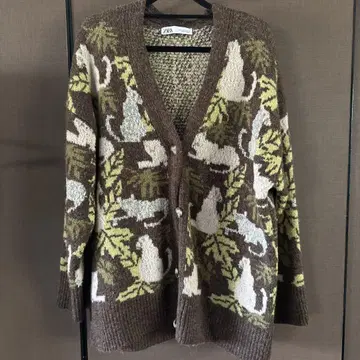 ZARA 고양이와 잎 패턴 가디건 L