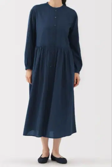 무인양품 면 보일 인디고 염색 긴팔 원피스
