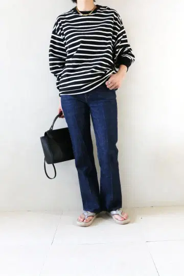 롱 슬리브 보더 x 데님 코디