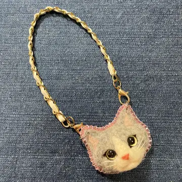 양모 펠트 그레이 하치와레 고양이 얼굴 백참 브릭 스티치