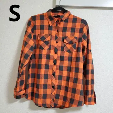 [ S ] 오렌지 x 블랙 체크 무늬 긴팔 셔츠