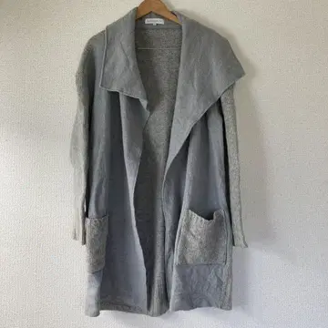 MOGA 롱 가디건 가운 코트 울 100 그레이 M 절개