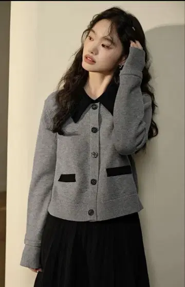 kuose  KUOSE 프릴 칼라 스웨터 그레이