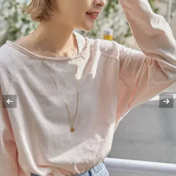 Spick & Span 코튼 슬라브 크루넥 풀오버 핑크