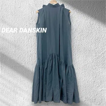 [ DEAR DANSKIN ] 개더 프렌치 원피스 리본 블루 그레이 L