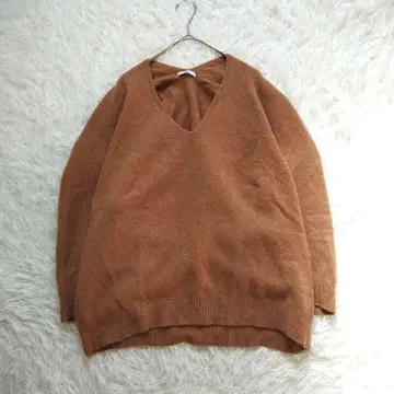 이에나 V넥 코쿤 와이드 니트 풀오버 스웨터 카멜