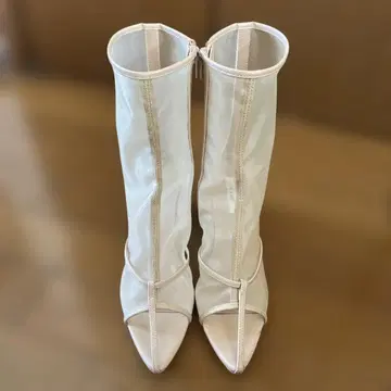 아메리 베이지 메쉬 부츠 중간 힐