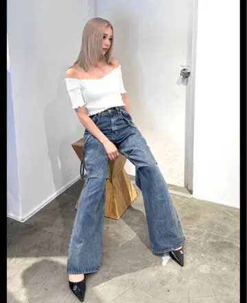 EMODA 더블 벨트 루즈 청바지