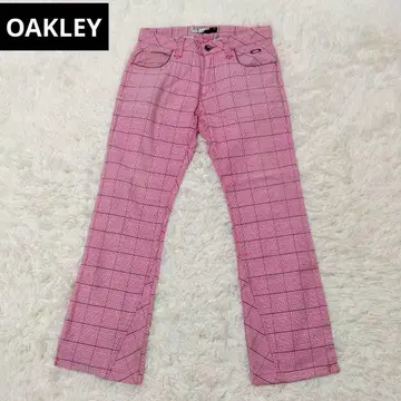 오클리 OAKLEY 골프 팬츠 체크 무늬 핑크 스컬 자수 가을