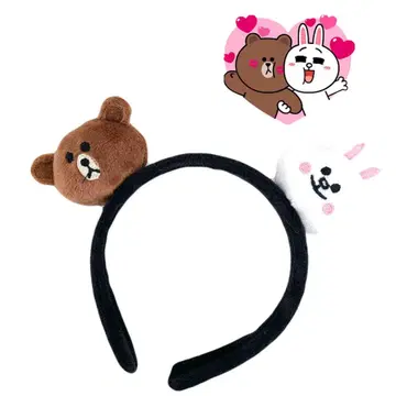 라인프렌즈 LINE 곰 토끼 봉제 인형 얼굴 프리미엄 머리띠