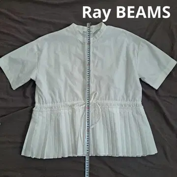 Ray BEAMS 플리츠 반팔 셔츠 화이트