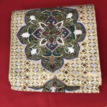 골드 컬러 꽃 무늬 후쿠로 오비 약 30cm x 400cm 완성품