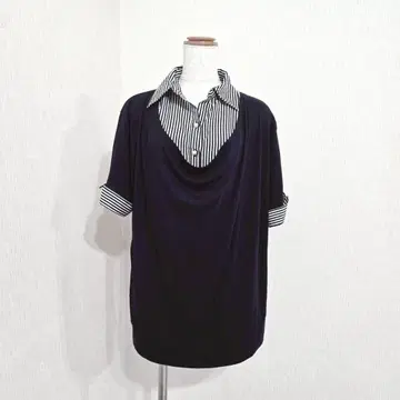 헬시 카렌 4L 페이크 레이어드 티셔츠 네이비 스트라이프