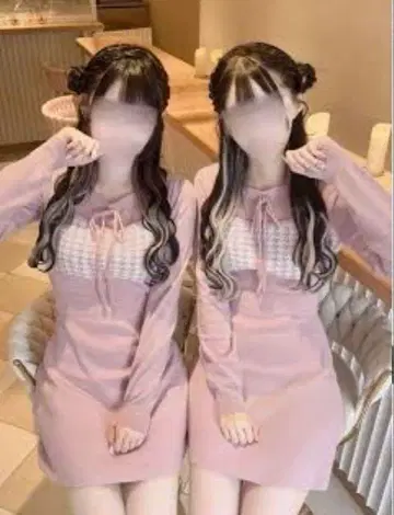 미셸 마카롱 이모짱 테고루테 오픈 하운드투스 체크 원피스 핑크