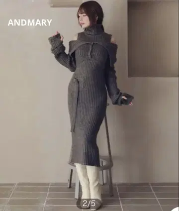 ANDMARY 앤드마리 니트 원피스 오프숄더 가디건 세트
