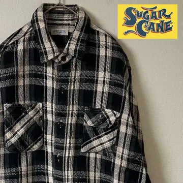 SUGAR CANE (슈가케인) 워크 셔츠/M/블랙 x 그레이