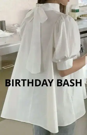 BACK RIBBON PUFF SLEEVE A LINE TOPS