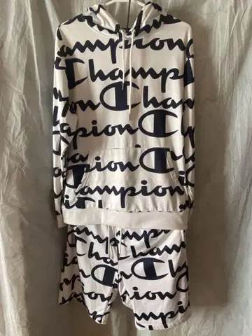 Champion 로고 프린트 후드티 & 숏팬츠 세트 L