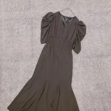 리브 허리 쉬폰 롱 머메이드 드레스 차콜 경사 파티