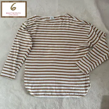 로쿠 유나이티드 애로우즈 보더 롱 T 화이트 브라운 사이즈 S