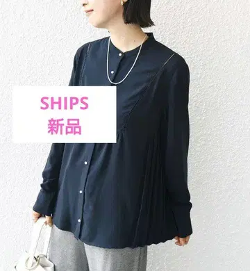 [새상품] SHIPS 스트레치 조젯 플리츠 블라우스 M사이즈