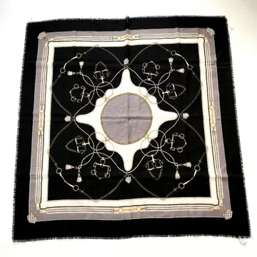 새상품 체인 패턴 스카프 스톨 얇은 소재 울 100% 블랙 일본제