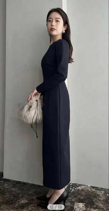 아뉴앙스 스티치워크 코쿤 원피스 NVY XS 사이즈