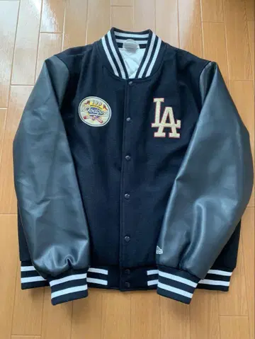 뉴에라 MLB 다저스 자수 로고 소매 가죽 바시티 자켓