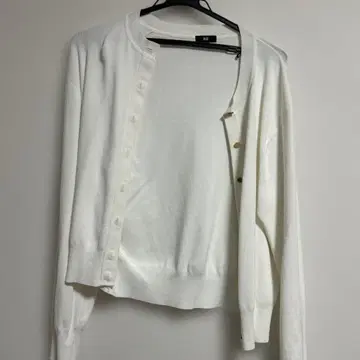 플라스테 uv 컷 레이온 블렌드 메탈 버튼 가디건 화이트 L