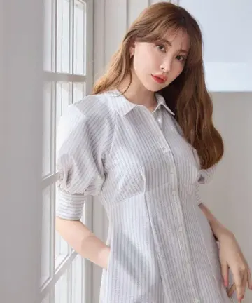 비엔나 볼륨 슬리브 셔츠 드레스