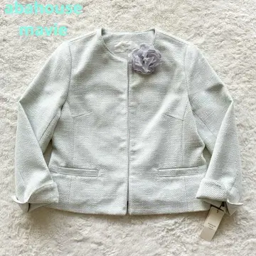 [ 택 포함 새상품 ] 아바하우스 마비 트위드 코사지 노카라 자켓 M