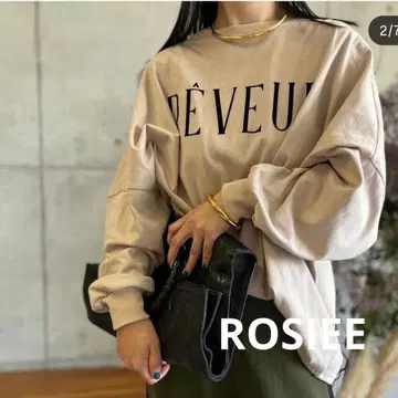ROSIEE 긴팔T셔츠 밑단 드로스트 로고 코튼 롱T