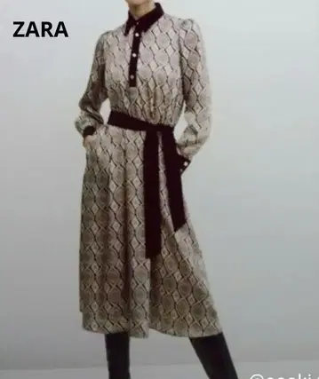 ZARA 셔츠 원피스 롱 기장 올 패턴 벨트