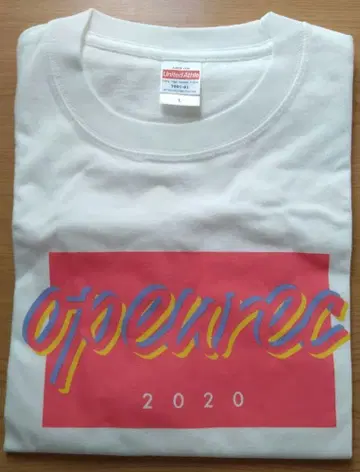 OPENREC 핑크 로고 2020 티셔츠 L 사이즈 화이트 테고시 유야