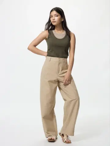 UNIQLO 저지 배럴 레그 팬츠 XS 베이지