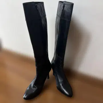 [ 천연 가죽 ] 블랙 롱 부츠 8cm 힐